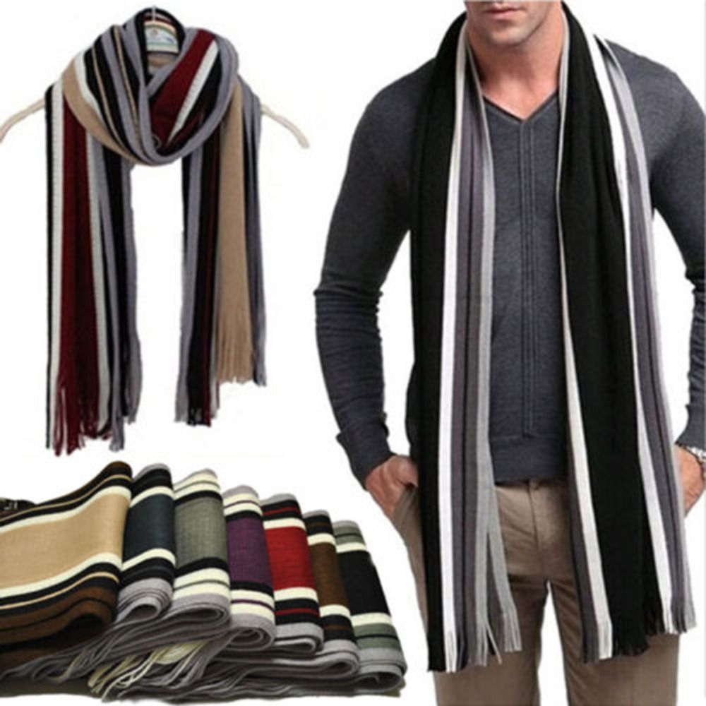 Muffler Men Wool - Cachecol listrado masculino de caxemira moda