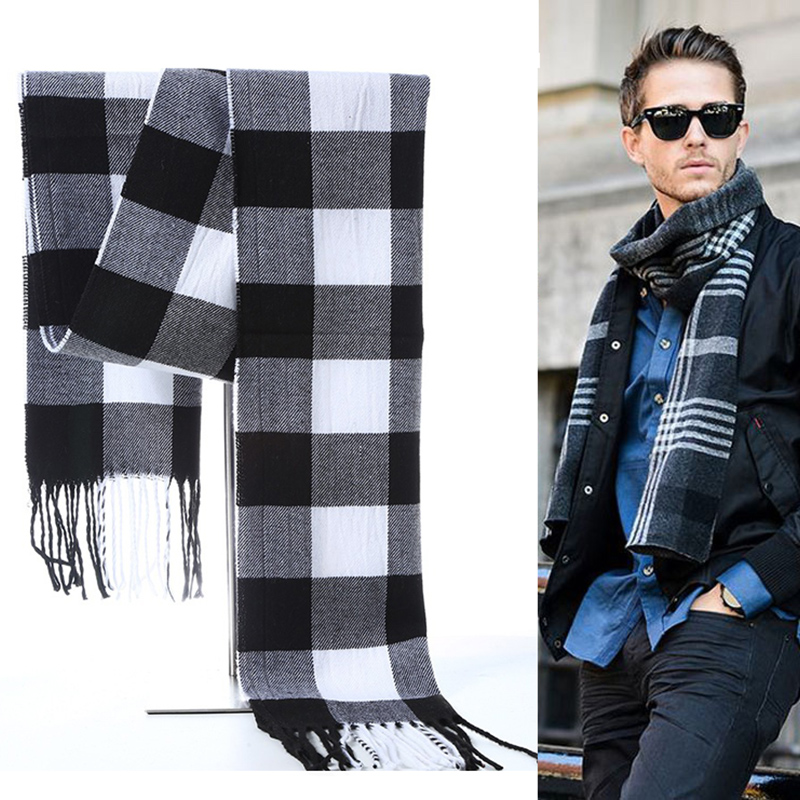 Muffler Men Wool - Inverno masculino cachecol xadrez listra xale