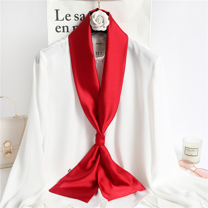 Ascot Neck Scarf - Lenço de Seda Longo Vermelho Liso